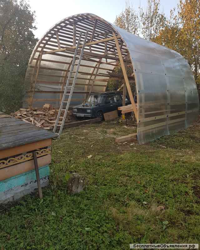 Навесы для авто, гаражи и ангары арочного типа из сотового поликарбоната