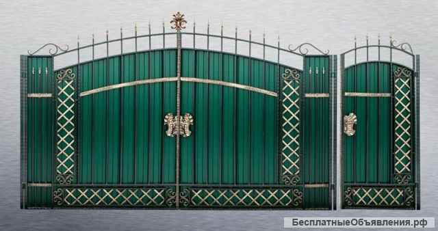 Ворота проф-лист, кованные