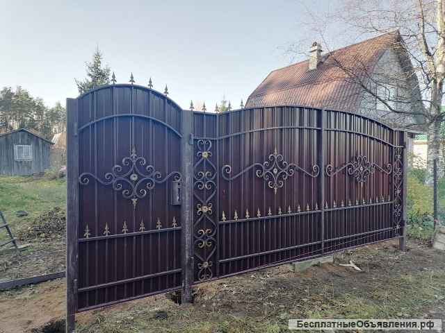 Ворота проф-лист, кованные