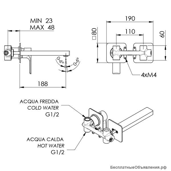 Смеситель из стены Daniel Reflex RX632PNP