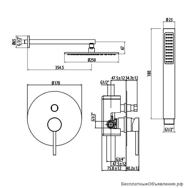 Душевая система Gattoni Circle Two 9190/PDCO
