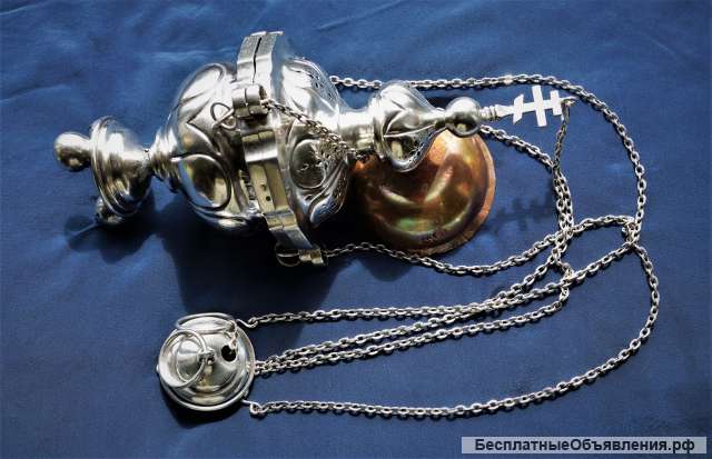 Кадило старинное серебряное очень большого размера. Мастер "ДМ". Россия, Москва, 1894 г.