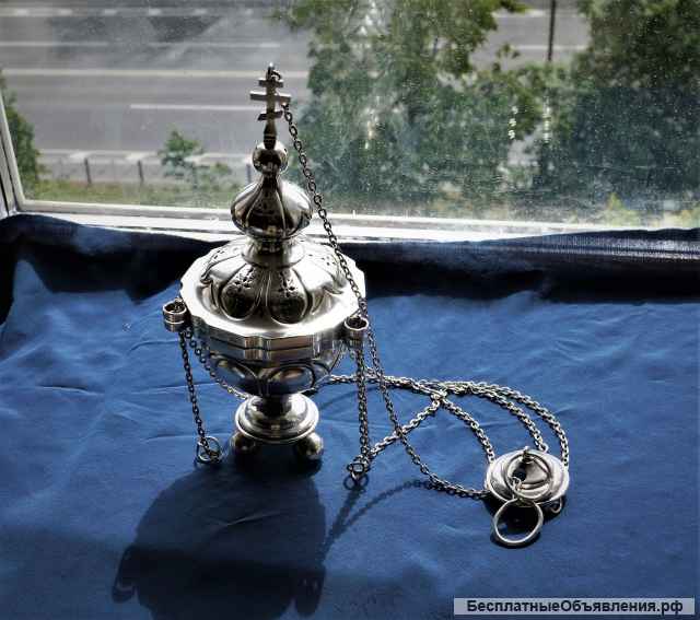 Кадило старинное серебряное очень большого размера. Мастер "ДМ". Россия, Москва, 1894 г.