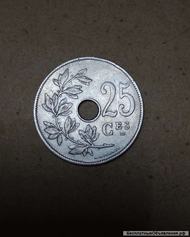 Бельгия 25 сантимов 1927 года