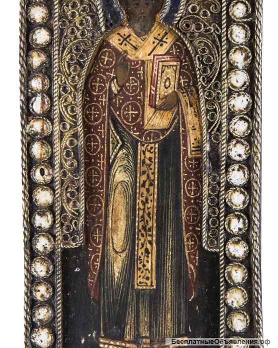 Старинный выносной двусторонний крест в сканом окладе с перегородчатыми эмалями. Россия, XVIII век.