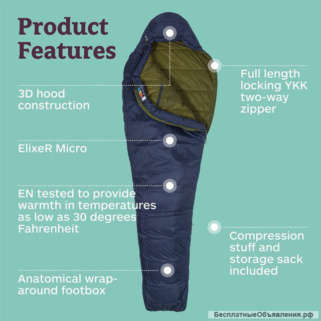 Спальный мешок Marmot Ultra Elite 30 Long, новый. Вес: 0,91 кг