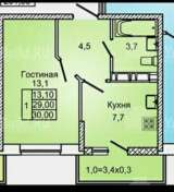 1 к.кв. 36 м2 Панорама