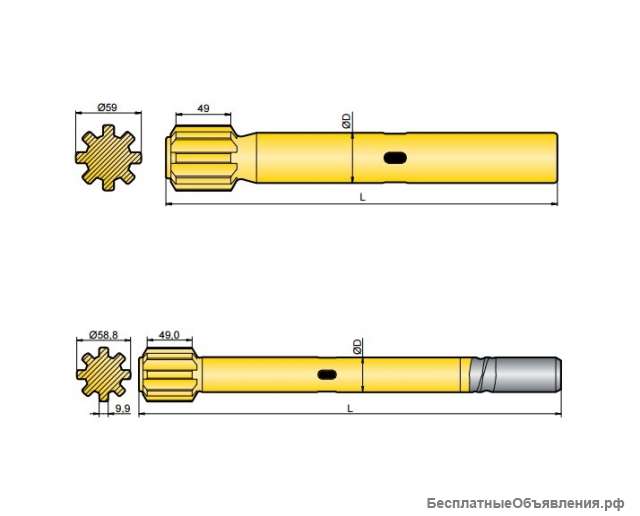 Хвостовик аналог Sandvik/Tamrock HL500 F, HL500