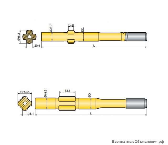 Хвостовик аналог Sandvik/Tamrock L 400, L 500, L 600, L 750