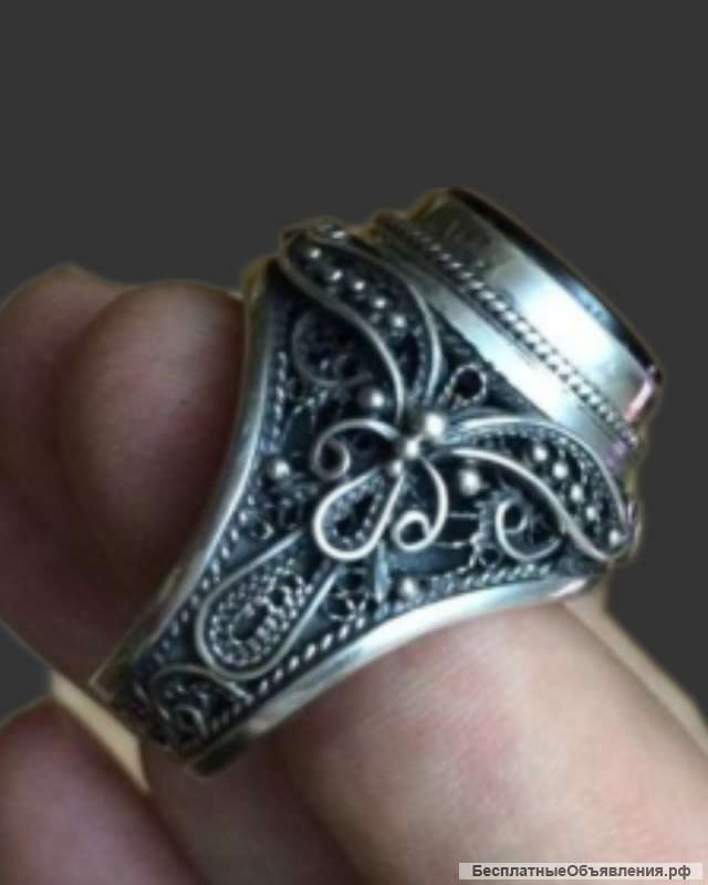 Кольцо перстень печатка серебро филигрань