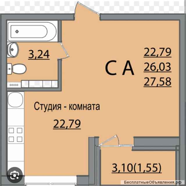Студия 30 м2 ЖК Славянка