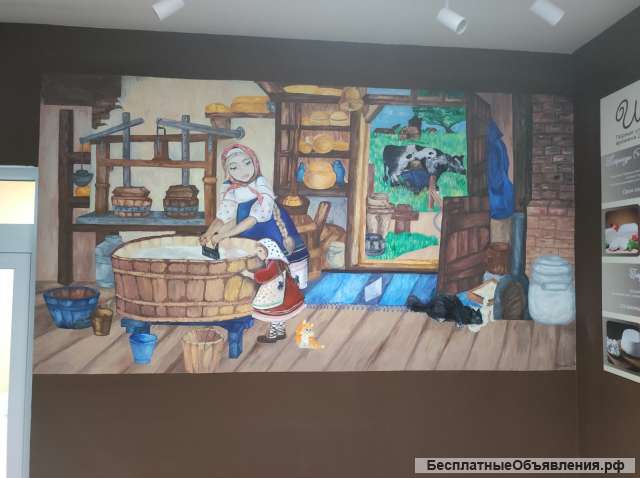 Роспись стен, барельеф, интерьерная живопись