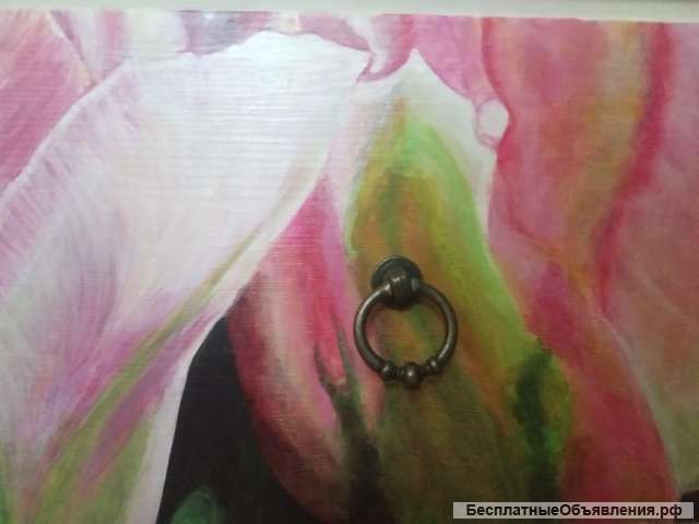 Комод с росписью тюльпаны в стиле гиперреализм с эффектом 3D