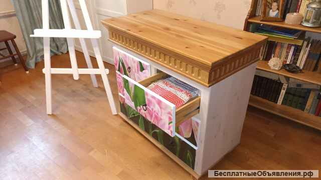 Комод с росписью тюльпаны в стиле гиперреализм с эффектом 3D