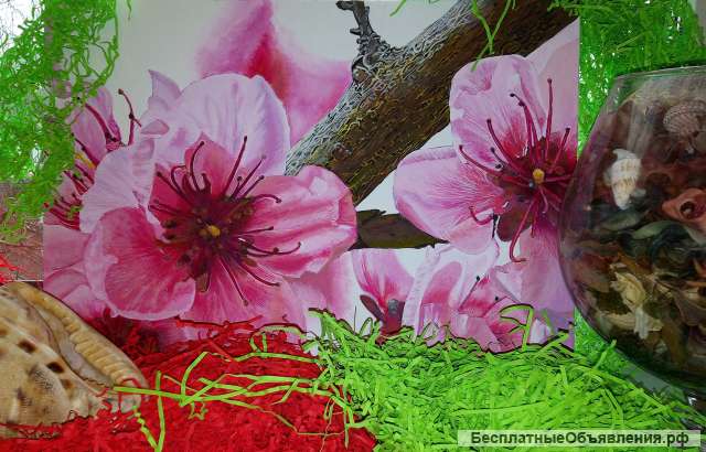 Картина сакура в стиле гиперреализм с эффектом 3D 30*40