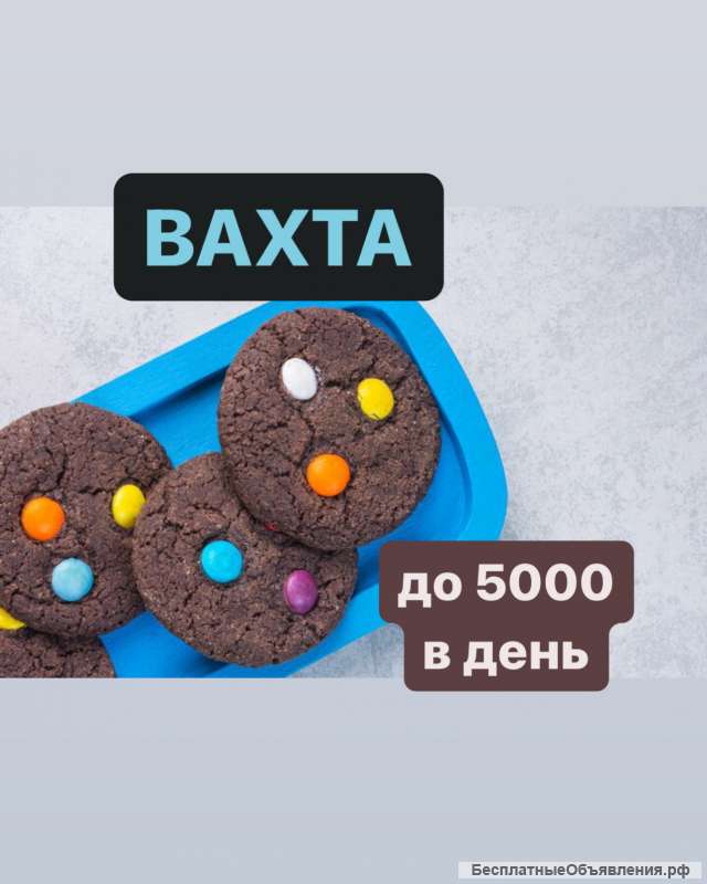 Вахта. Упаковщик печенья. Аванс каждую неделю