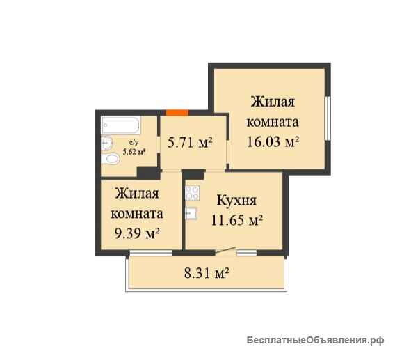 2-комнатная квартира 48м2
