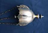 Лампада подвесная серебряная, украшенная изысканной штихельной гравировкой в неорусском стиле. XIXв