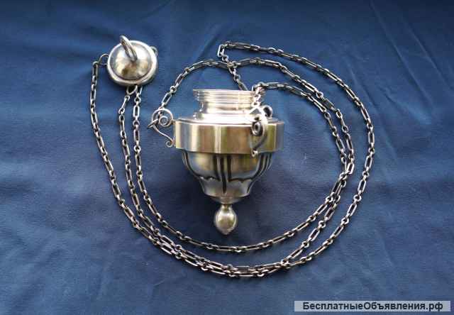 Старинная подвесная лампада в стиле Русский Ампир. Серебро "84". Мастерская Зайцева Ивана. XIX век.