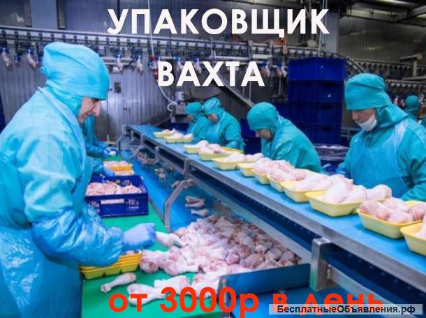 Упаковщик на птицефабрику/ вахта/ жилье + питание