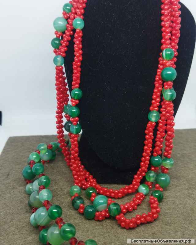 Комплект бусы и браслет коралл