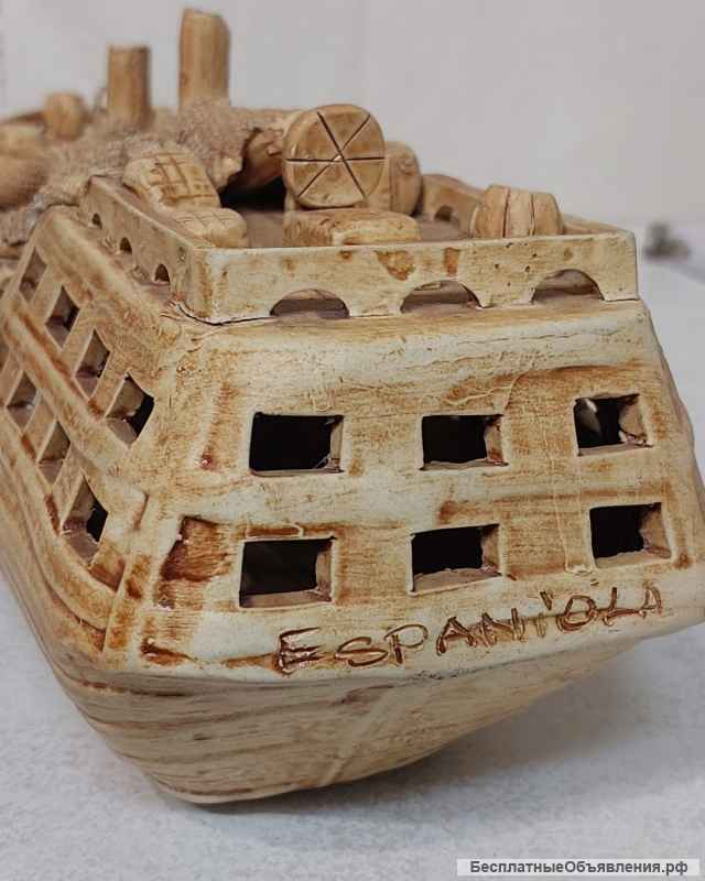 Большой аквариумный затонувший корабль грот для рыбок, 38 см, новый