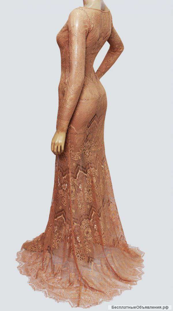 Платье кружево в пол длинное телесное беж вечер