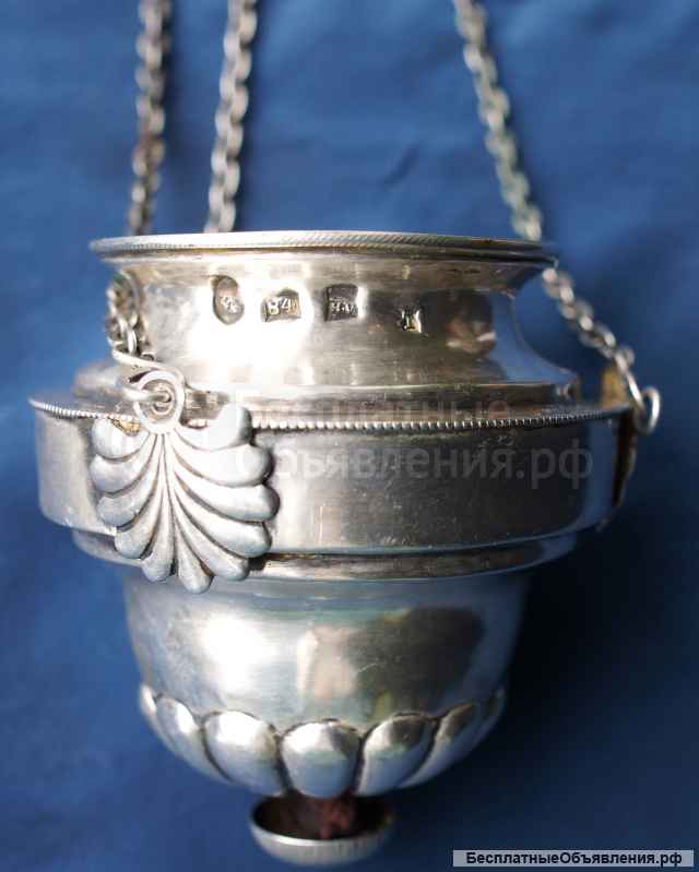 Таринная серебряная лампада с рокайльными накладками. Русский Ампир. С-Петербург, нач. 1800-х гг.