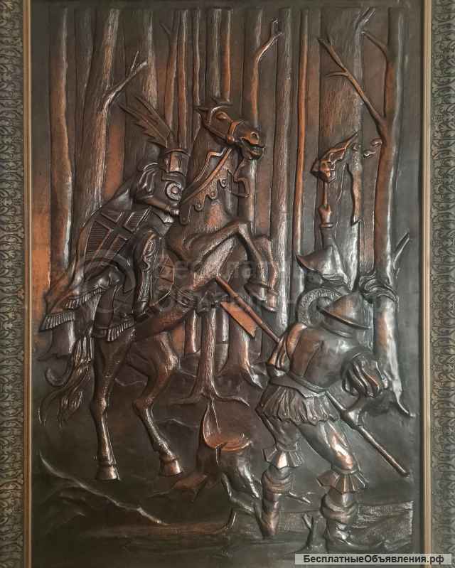 Панно. Рельефная картина. Рыцарская тема. Медь.