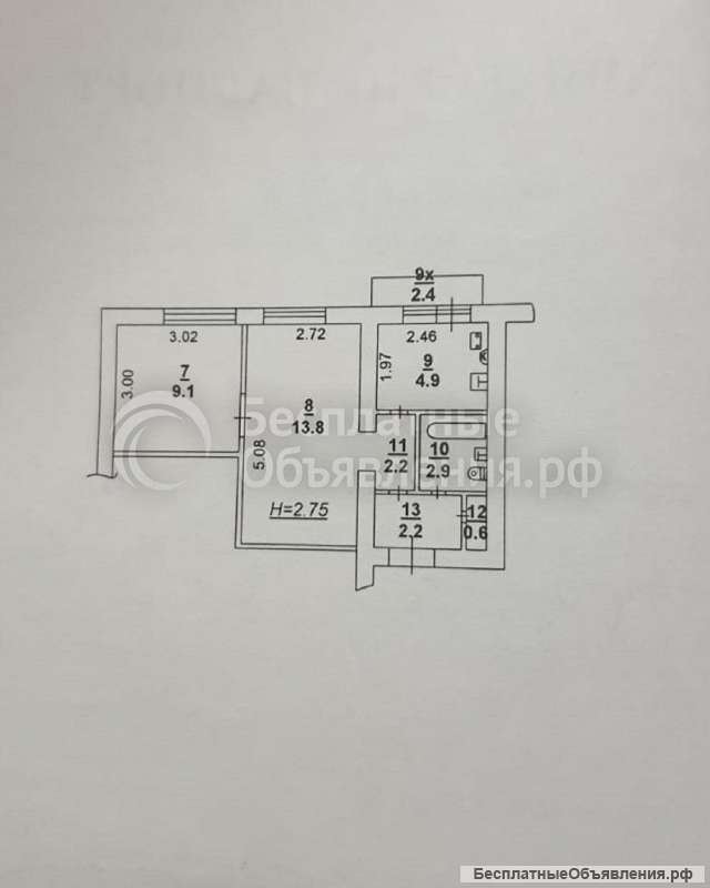 2 к. кв-ру, Центр; Юфимцева 8; 3/5 кирп; 44/24/6