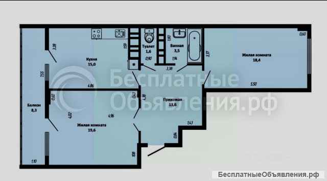 2 комн.кв 71.7 м² этаж 7/16