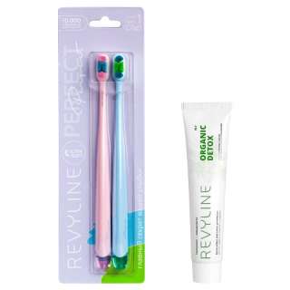 Зубные щетки Perfect (розовая и голубая) и зубная паста Органик от Revyline