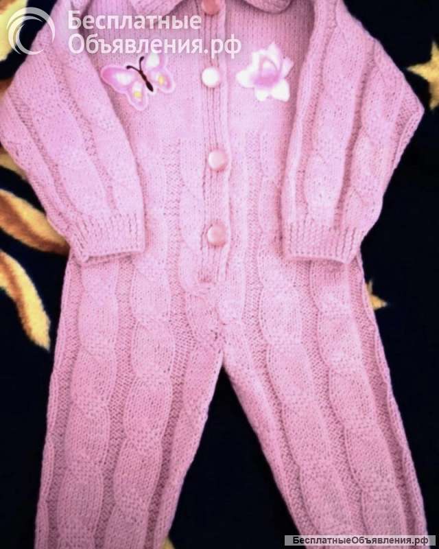 Вязаный комбинезон для девочки 7-12 мес. 100% овечья шерсть