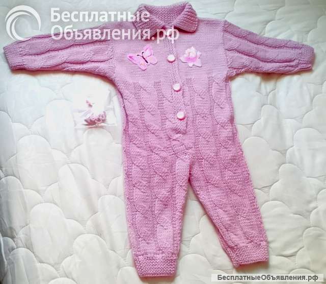 Вязаный комбинезон для девочки 7-12 мес. 100% овечья шерсть