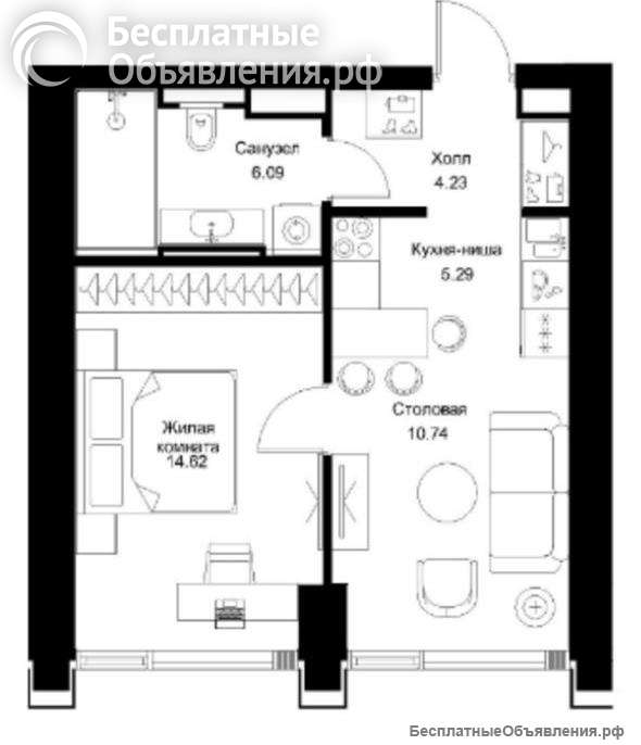 Квартира в ЖК MOD, 41 кв.м, отделка white box