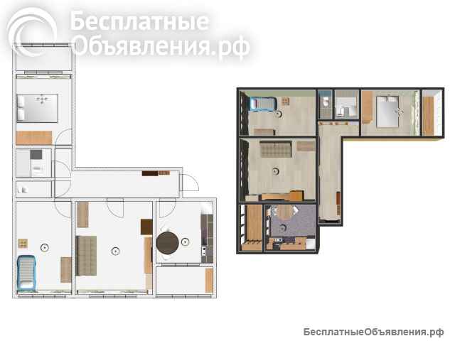 Квартира в р-не Лиазоново, три комнаты, хорошее состояние