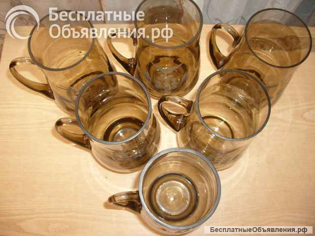 Набор из 6 кружек темного стекла с виноградом