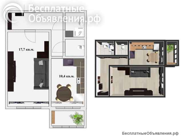Квартира в Мытищи, отличное состояние, балкон, 44.1 кв.м.