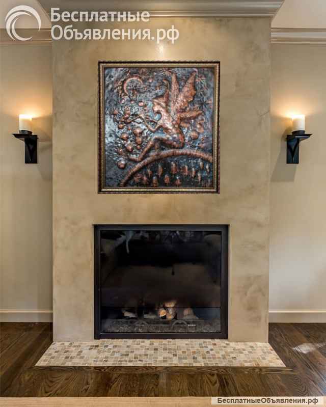 Панно. "Рождественские сны". Чеканка. Медь.60х75 Багет