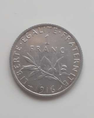 Монета Франция 1 франк (franc) 1916 г. Серебро