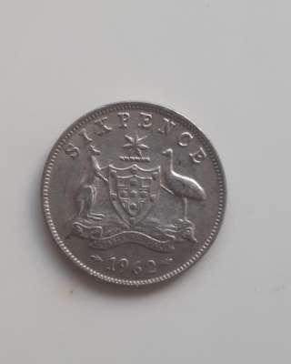Монета Австралия 6 пенсов (pence) 1962 г. серебро