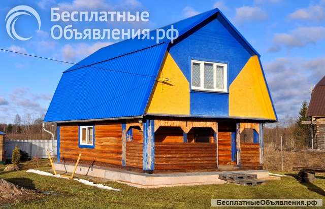 Добротный бревенчатый дом с баней на высоком берегу реки Шелонь
