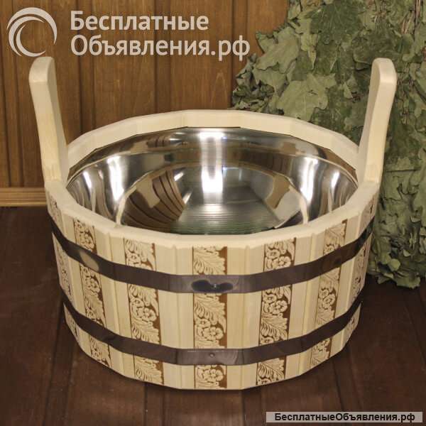 Шайка с нержавеющей вставкой 6л Русские узоры