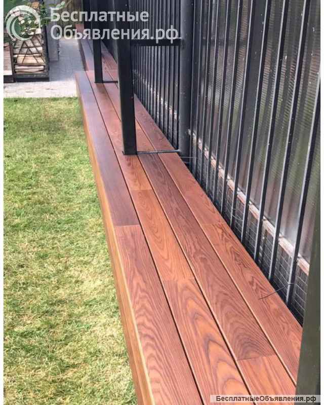 Фасадная доска - планкен из термоясеня и термолиственницы, косой, прямой