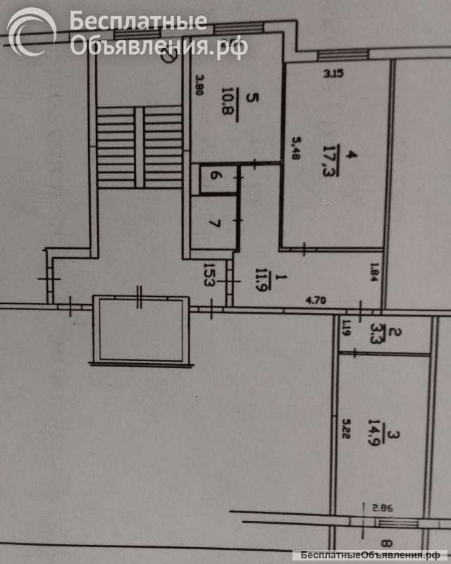 63 м2 комнаты на разные стороны санузел раздельный