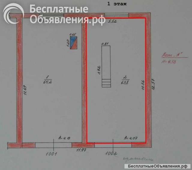 Нежилое помещение (наименование: помещение гаража) площадью 63.8 кв.м.