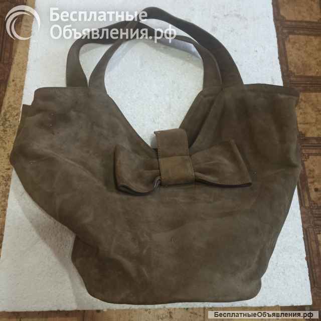 Сумка кожа, замшевая цвета хаки на кнопке