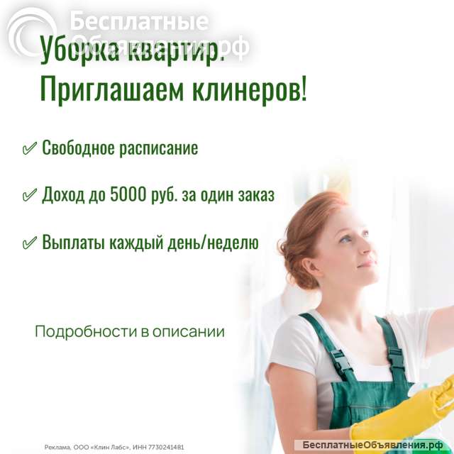 Исполнительница уборок в сервис для поиска и выполнения заказов в доме или офисе