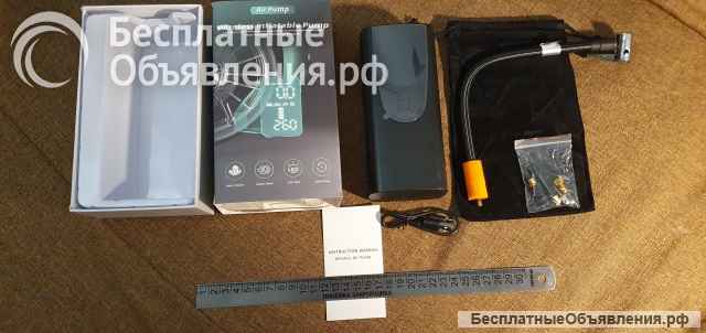 Насос портативный универсальный для авто-, мото-, велотехники + powerbank + фонарик