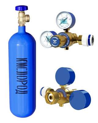 Баллон для медицинского кислорода с редуктором CADUCEUS БКО-50 с быстроразъемным клапаном